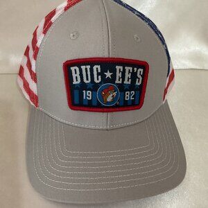 Buc-Ees Patriotic Trucker Hat With American Flag Mesh Back & Logo Patch
